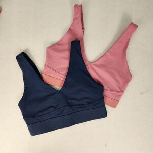 2 Fabletics Sports Bras SM Black Pink Convertible Racerback No Pads 13" Band